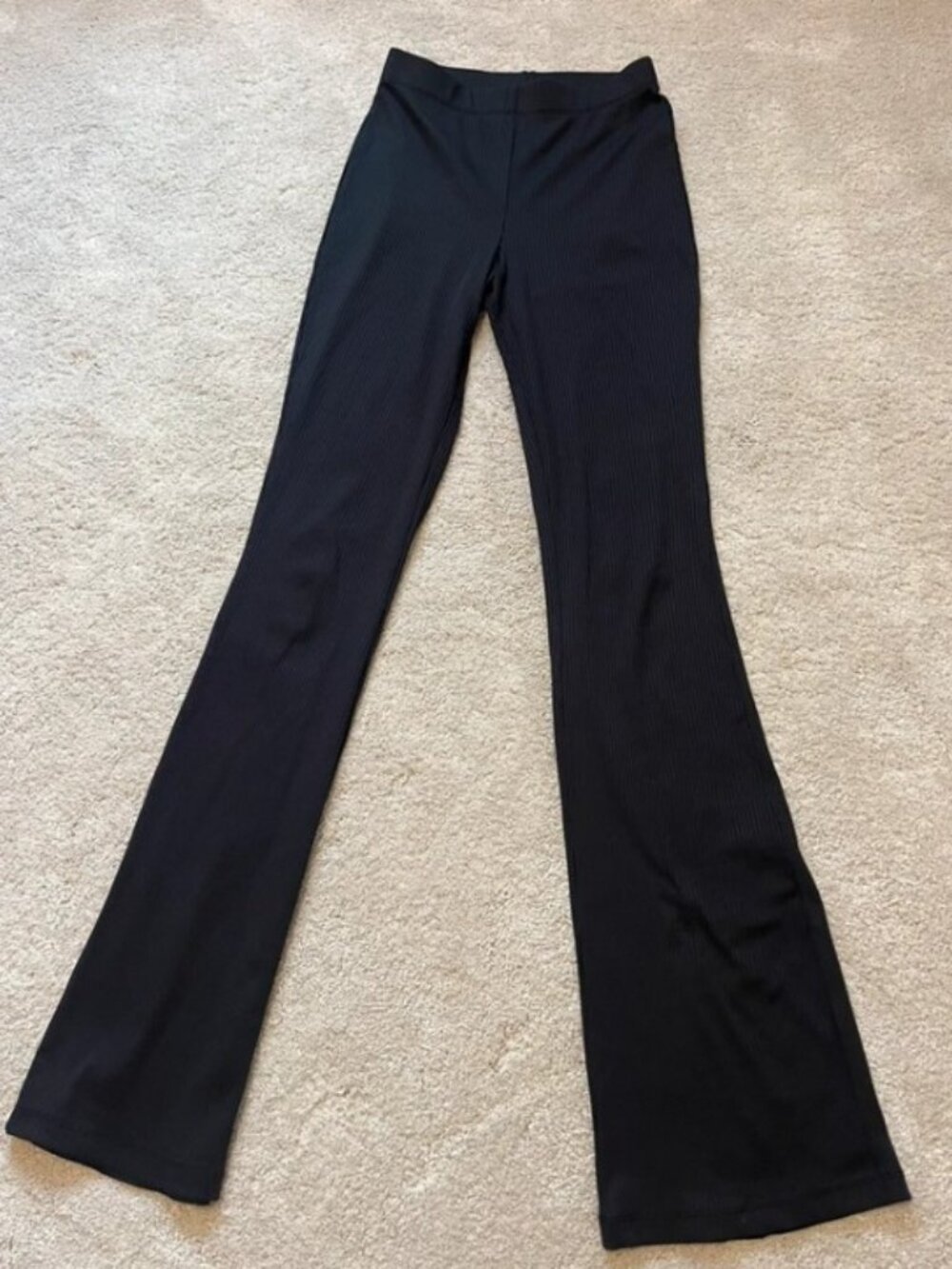 Stretch Ribbed Flare Pants Black